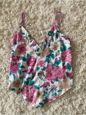 Free People Floral It’s That Simple Satin Cami in Pink, Teal, Cream